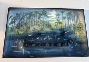 Vintage Souvenir Ashtray Flamingos Palm Trees MCM Florida 10"x6" Vacation